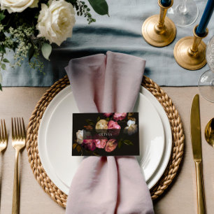 Cartão De Lugar Casamento Floral Sombrio Romântico Preto Borgonha