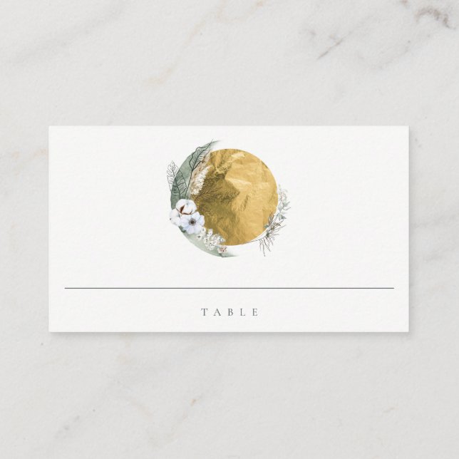 Cartão De Lugar Casamento Floral Verde Saga Saga Boho Dourado Saga (Verso)