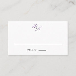 Cartão De Lugar Casamento Formal do Monograma Real Roxo Tradiciona