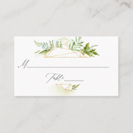 Cartão De Lugar Casamento Geométrico Crystal Greenery de Aquarela