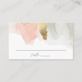 Cartão De Lugar Casamento Geométrico Dourado de Blush e Sage Water