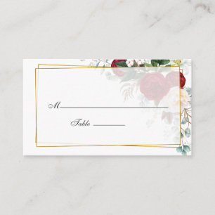 Cartão De Lugar Casamento Geométrico Floral Vermelho e Branco da B