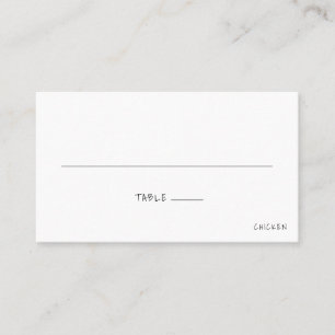 Cartão De Lugar Casamento Minimalista Casual Preto e Branco Refeiç