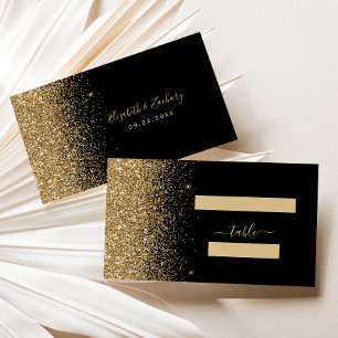 Cartão De Lugar Casamento Moderno com Borda de Brilho Dourado Pret