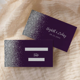 Cartão De Lugar Casamento Moderno com Brilho Prateado Roxo