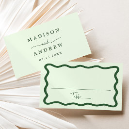 Cartão De Lugar Casamento Moderno com Moldura Ondulada Verde