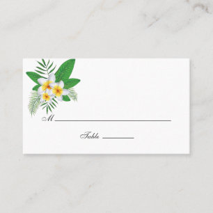 Cartão De Lugar Casamento na Praia com Folhas Tropicais em Aquarel