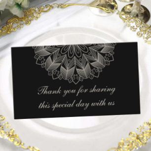 Cartão De Lugar Casamento Negro Elegante Indiano Mandala Boho