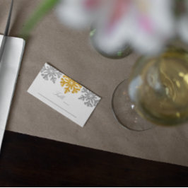 Cartão De Lugar Casamento no inverno de Flocos de Neve Dourados de