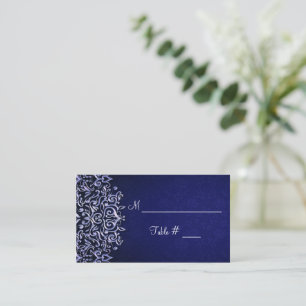 Cartão De Lugar Casamento no inverno Elegante de Azul e Azul