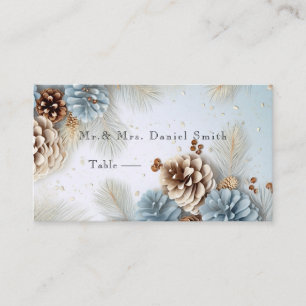 Cartão De Lugar Casamento no inverno Pine Cones Azul Castanho Bran