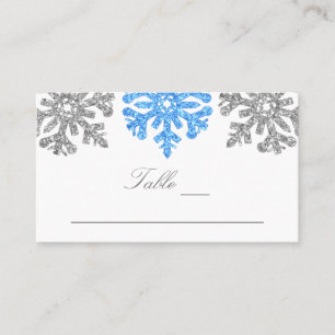 Cartão De Lugar Casamento no inverno Silver Blue Snowflakes