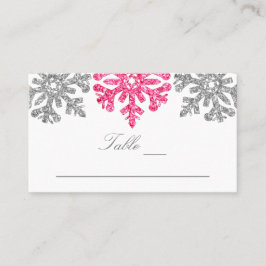 Cartão De Lugar Casamento no inverno Silver Pink Snowflakes