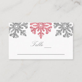 Cartão De Lugar Casamento no inverno Silver Pink Snowflakes