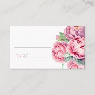Cartão De Lugar Casamento por Aquarela de Peônias Rosa Escamosas