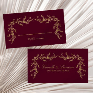Cartão De Lugar Casamento Quadro Floral Toile Champagne Borgonha