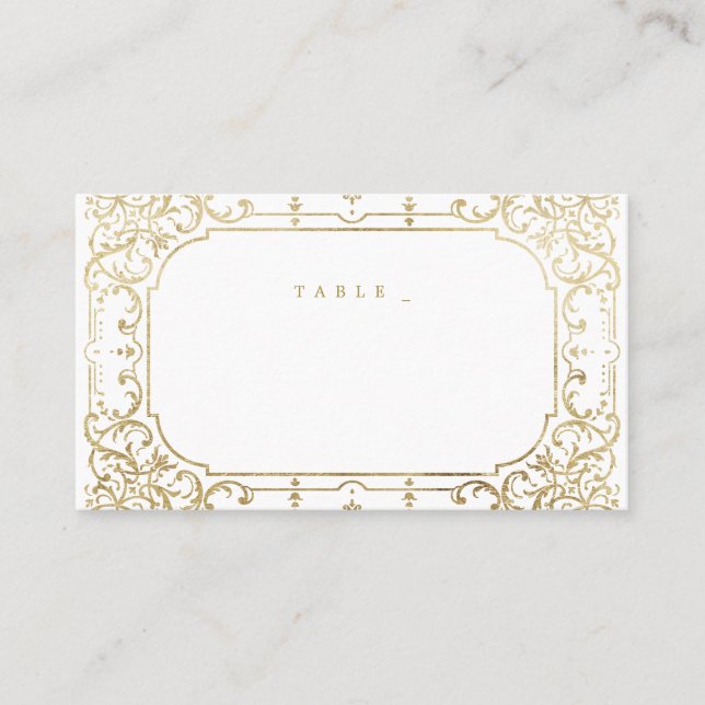 Cartão De Lugar Casamento romântico ornamentado elegante dourado v (Frente)