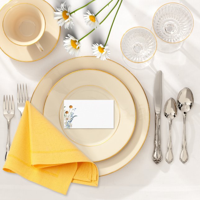 Cartão De Lugar Casamento Rustic Dusty Blue Selvagens & Daisies (Rustic Dusty Blue Wildflowers & Daisies Wedding Table Place Card)