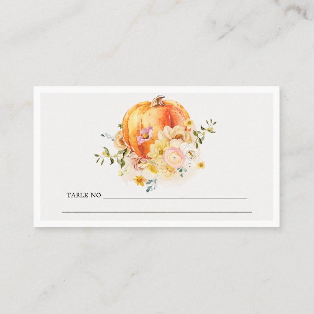 Cartão De Lugar Casamento Rustic Floral Orange Autumn Pumpkin (Verso)