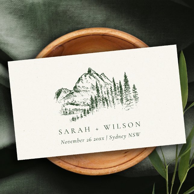 Cartão De Lugar Casamento Rustic Green Pine Woods Mountain Sketch (Criador carregado)