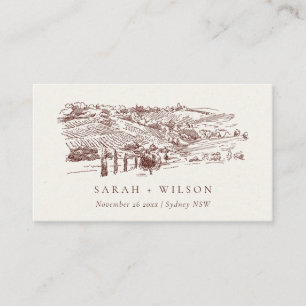 Cartão De Lugar Casamento Rustic Rust Brown Winery Mountain Sketch
