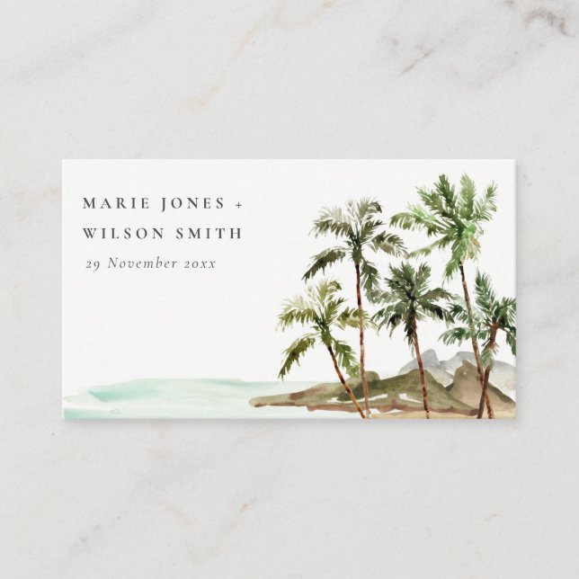 Cartão De Lugar Casamento Rustic Tropical Palm Trees Beach Sand (Frente)