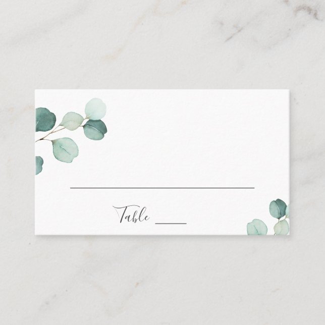 Cartão De Lugar Casamento Simples de Elegante Verde Rural com Euca (Frente)