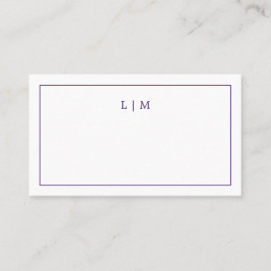 Cartão De Lugar Casamento Simples Monograma Roxo Elegante