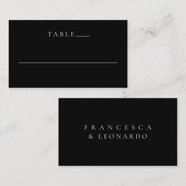 Cartão De Lugar Casamento Simples Preto Clássico (Frente/Verso)