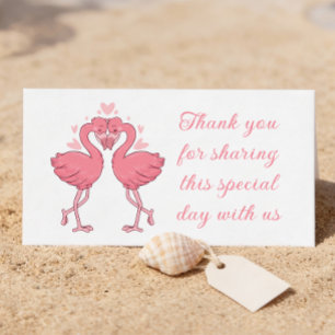 Cartão De Lugar Casamento Tropical de Praia Rosa Flamenco Obrigado