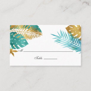 Cartão De Lugar Casamento Tropical Dourado e Teal