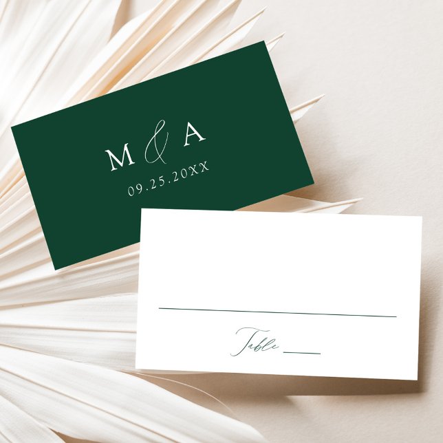 Cartão De Lugar Casamento Verde de Script Elegante Moderno (Criador carregado)