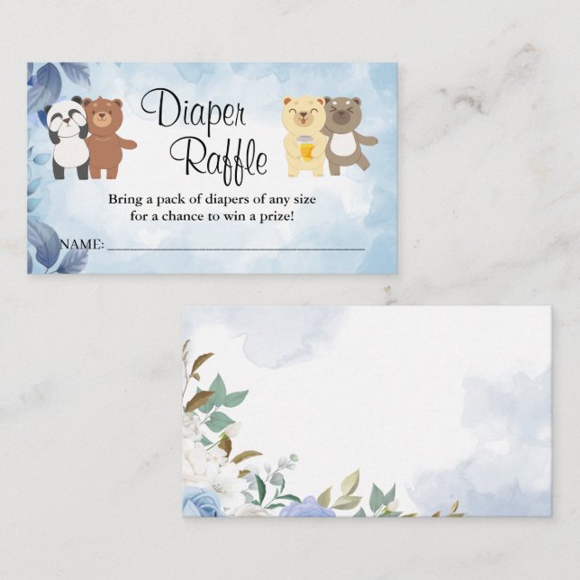 Cartão De Lugar Chá de fraldas do bilhete de Fralda Teddy Bears (Frente/Verso)