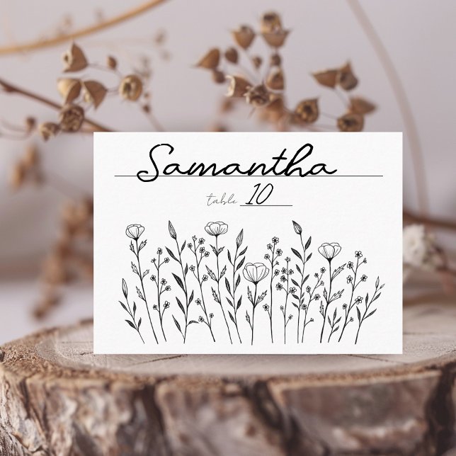 Cartão De Lugar Chic Elegant Wildflower Line Art Simples Personali (Chic Elegant Wildflower Line Art Simple Custom Place Card
)