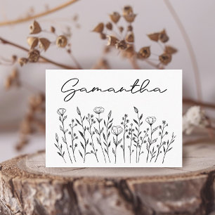 Cartão De Lugar Chic Elegant Wildflower Line Art Simples Personali