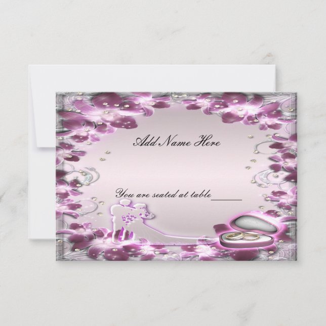 Cartão de lugar chic floral roxo na moda (Frente)