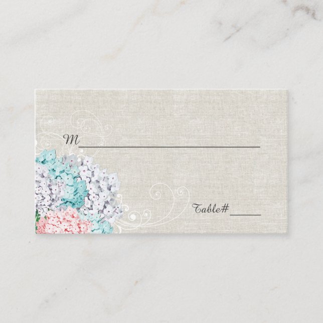Cartão De Lugar Chic Hydrangeas Weding Place Card (Frente)