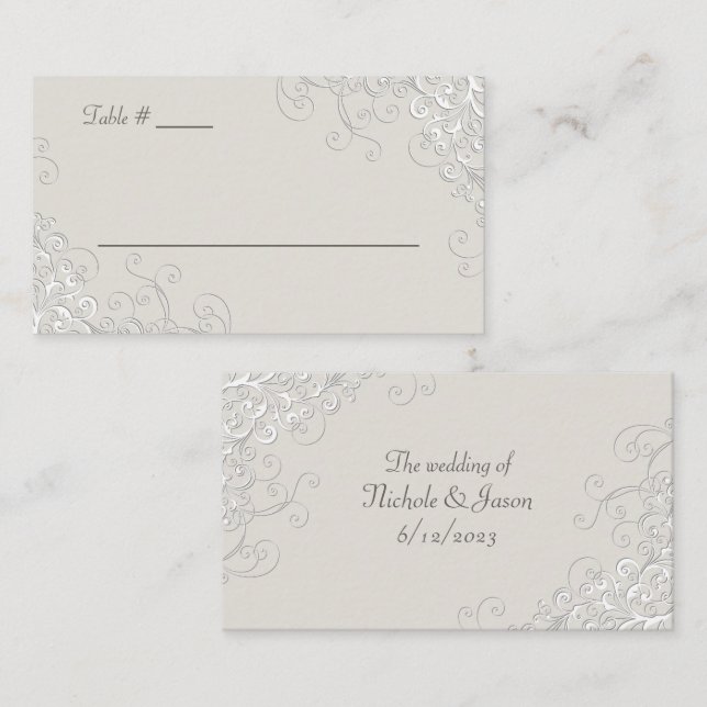 Cartão De Lugar Chic Ivory and White Classic Wedic Place Card (Frente/Verso)