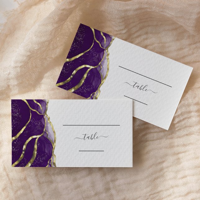 Cartão De Lugar Chic Purple Gold Ink Wedding Escort (Criador carregado)