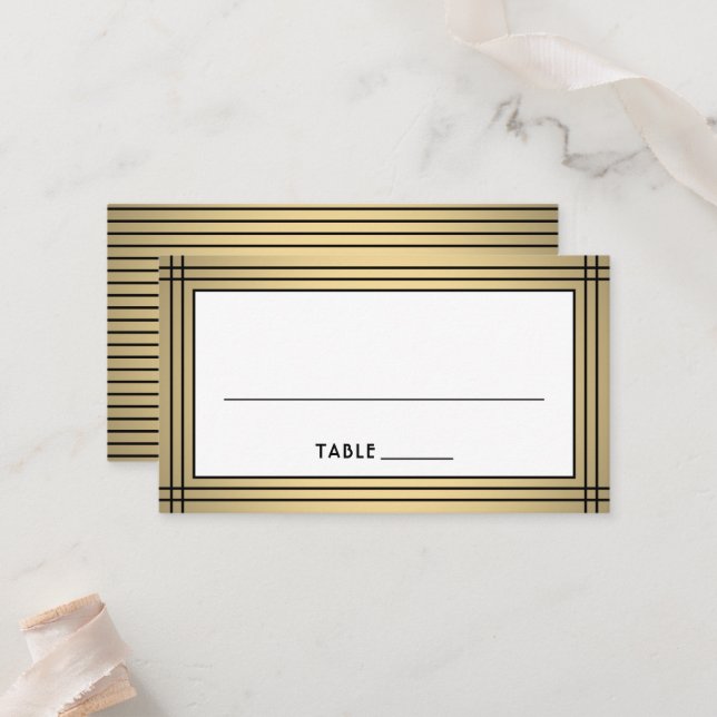 Cartão De Lugar Classic Black and Gold Border Elegant Escort / (Frente/Verso In Situ)