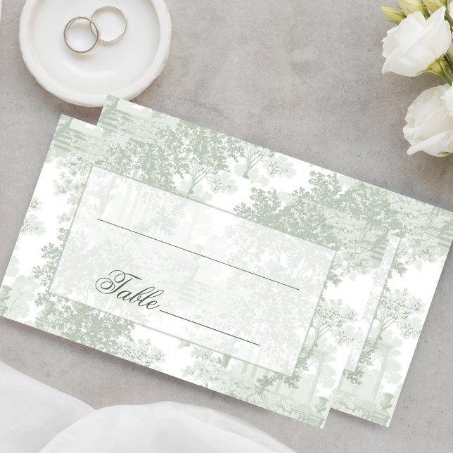Cartão De Lugar Classic Sage Green Landscape Toile Wedding (Criador carregado)