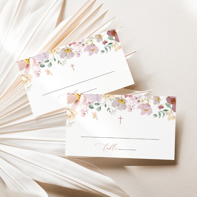 Cartão De Lugar Colorful Flowers, Wildflowers, Boho, Baptism (Criador carregado)