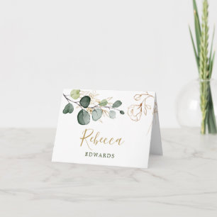 Cartão de lugar com vegetação em aquarela e floral