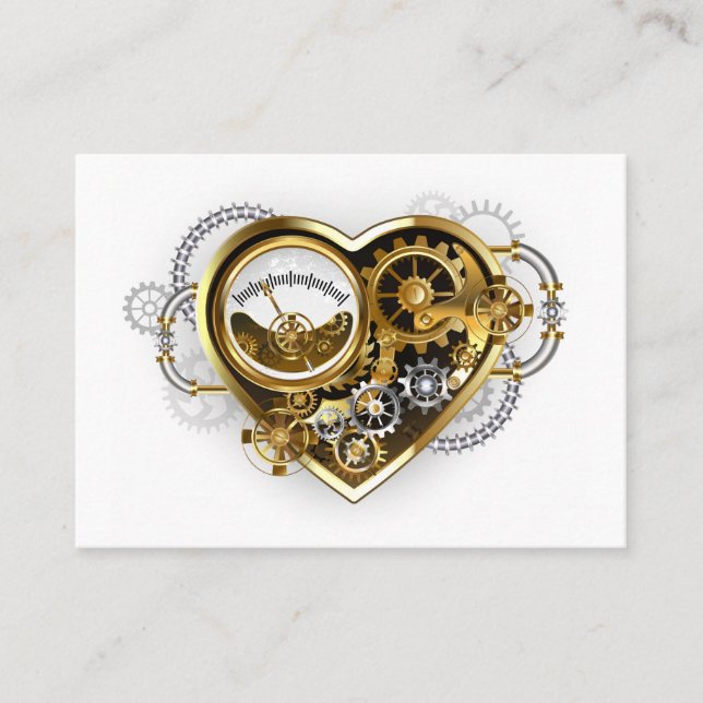 Cartão De Lugar Coração Steampunk com Manômetro (Frente)