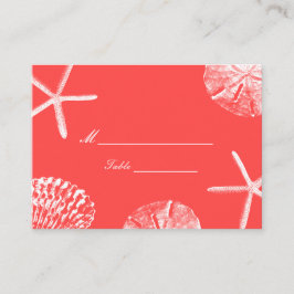 Cartão De Lugar Coral Red Beach Theme Seashells Wedls Place Card