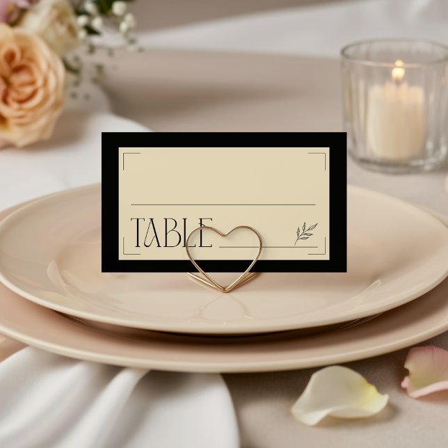 Cartão De Lugar Cream Black Art Deco Sophisticated Botanical  (Criador carregado)