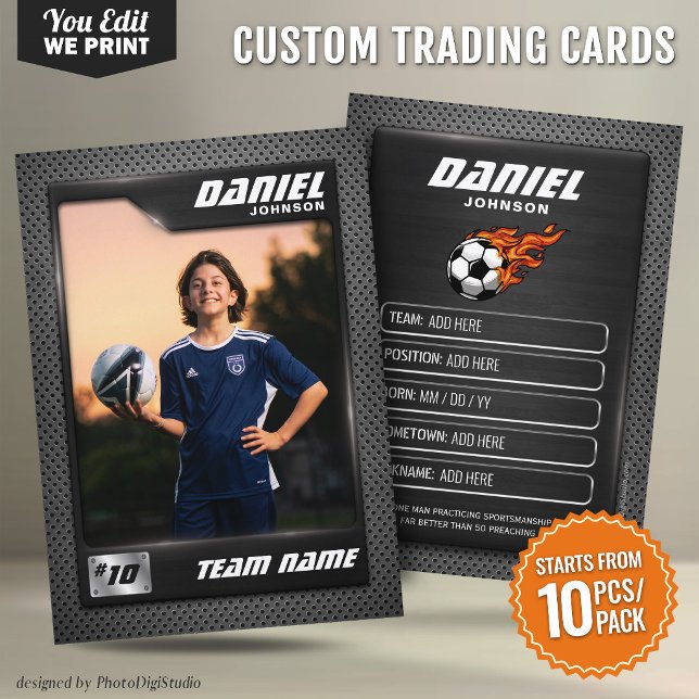 Cartão De Lugar Custom Soccer Trading Card Graphite Sports Card (Custom Soccer Trading Card Black Graphite Sports Player Card - 10 pcs/pack)