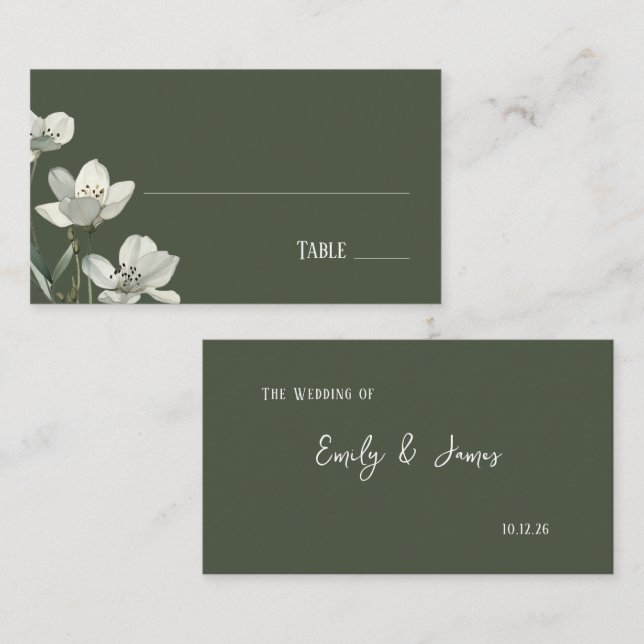 Cartão De Lugar Dark Sage Green Botanical Wedding (Frente/Verso)