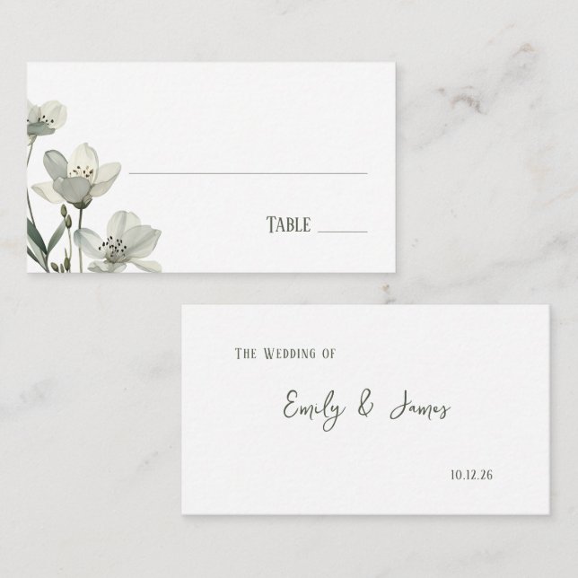 Cartão De Lugar Dark Sage Green Botanical Wedding (Frente/Verso)