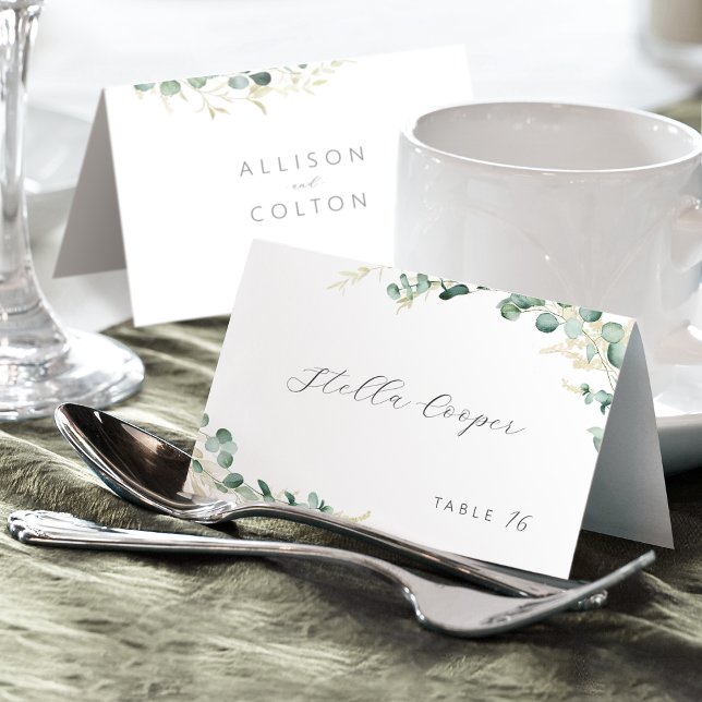 Cartão de lugar de casamento boho com eucalipto rú (Rustic eucalyptus greenery boho wedding Place Card)